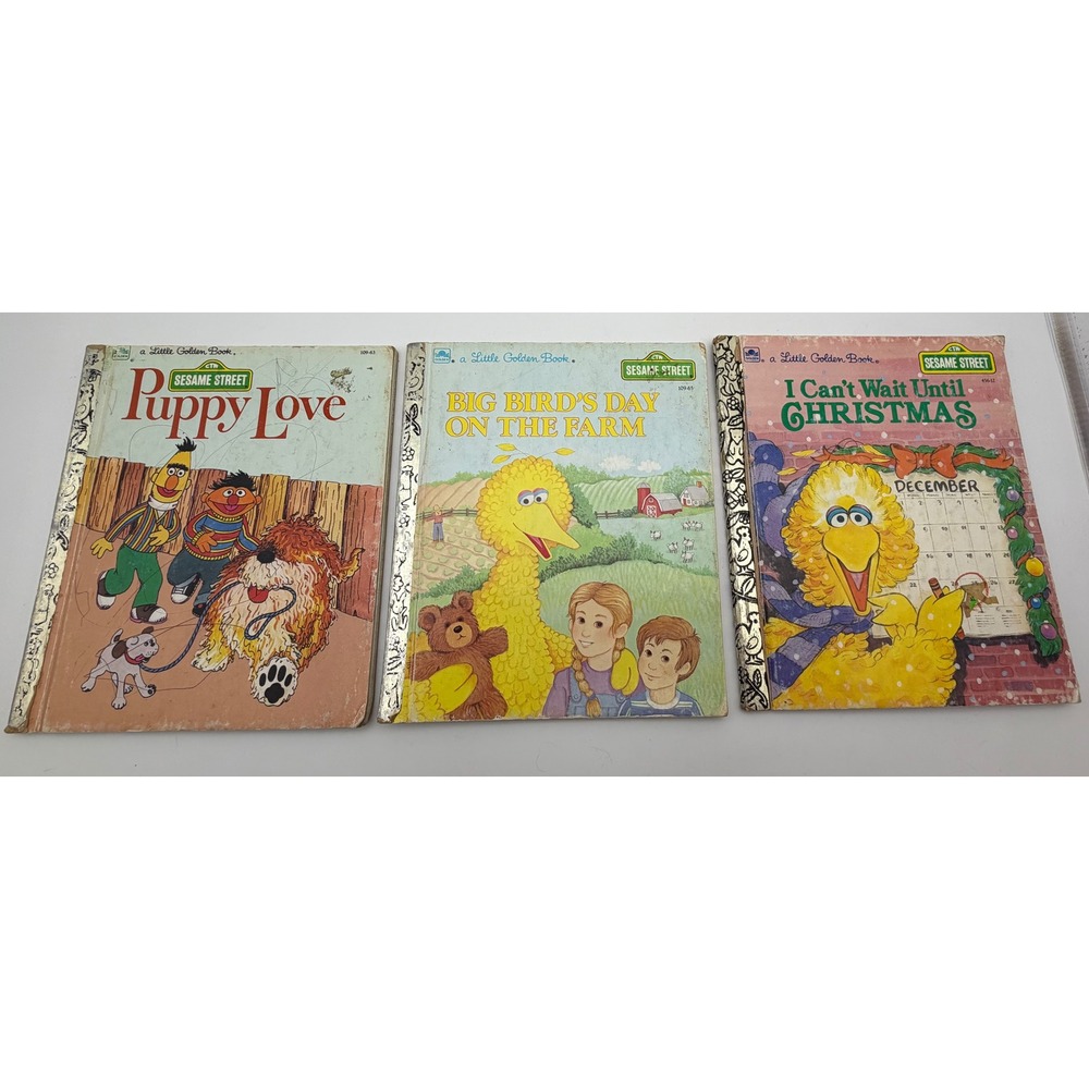 Vintage Sesame Street Little Golden Books Lot of 3 Big Bird Puppy Love Christmas